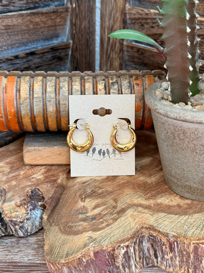 Gold-tone crescent stud earrings with small star details