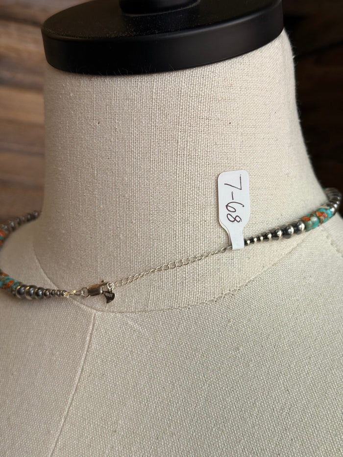 Sterling silver and turquoise spiny bead necklace clasp detail with turquoise accents