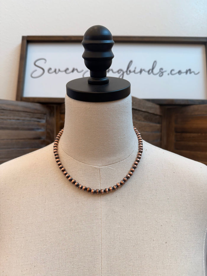 Genuine copper bead necklace with 6mm round beads, 18 in length