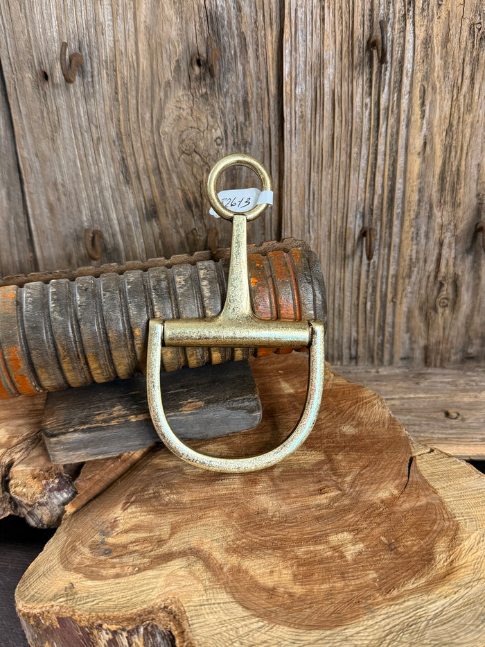 Gold-tone snaffle bit necklace pendant with curved hoop ring and top bail