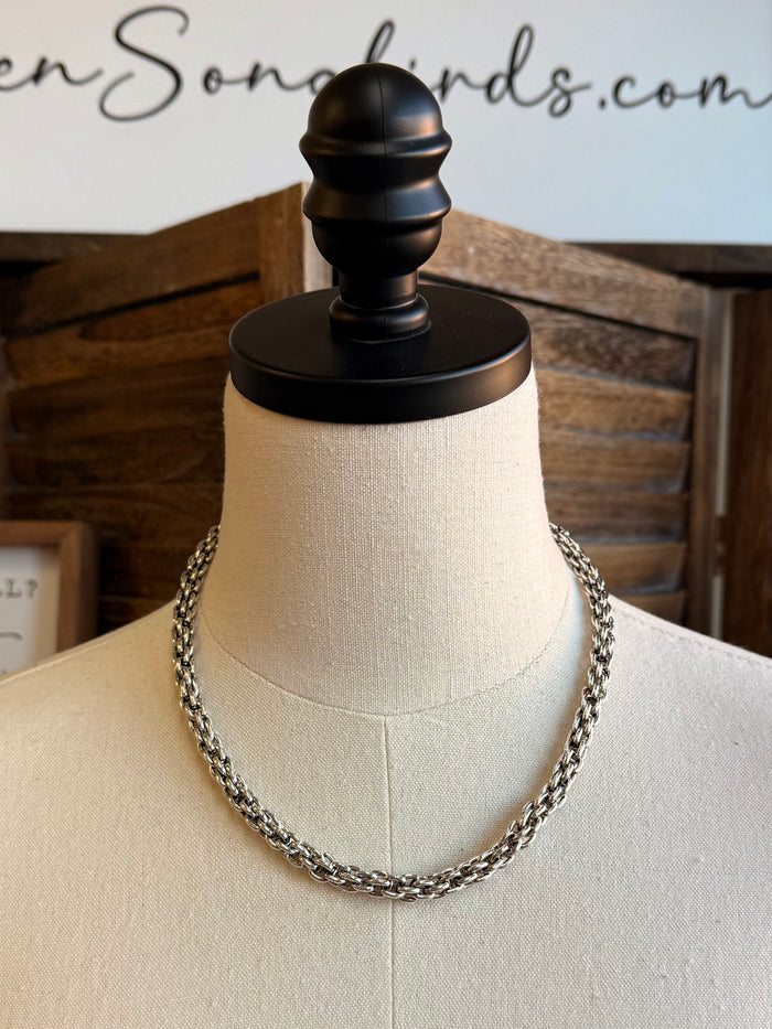 Chunky silver chain necklace with close-set silver links