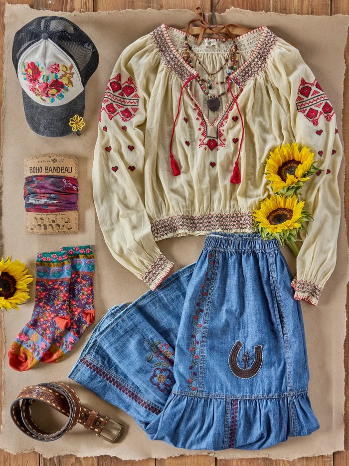 Abilene Embroidered Cotton Maxi Skirt - Denim-view 7