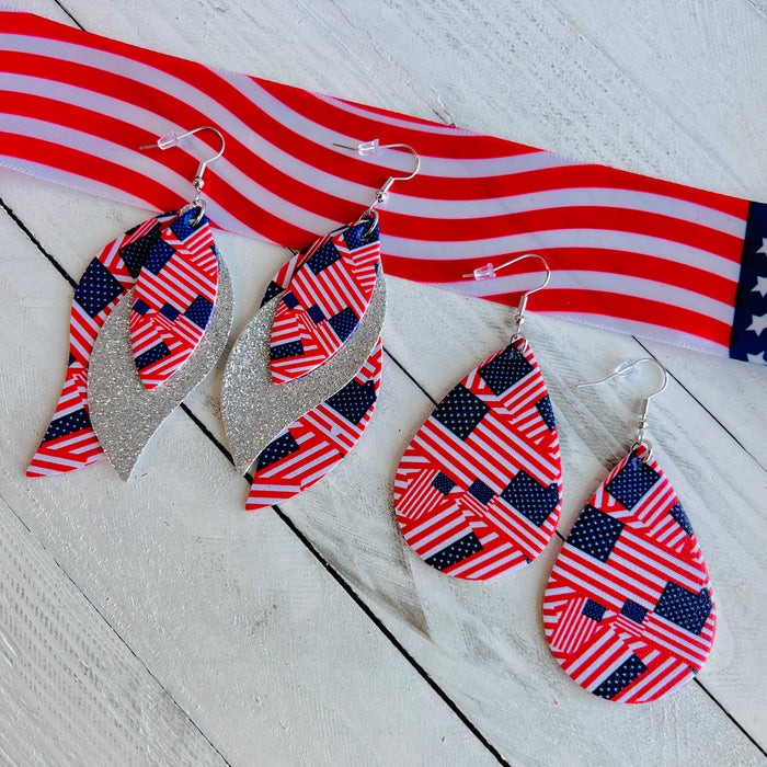 American Flag Faux Leather Teardrop Ear Bling Two Styles Available