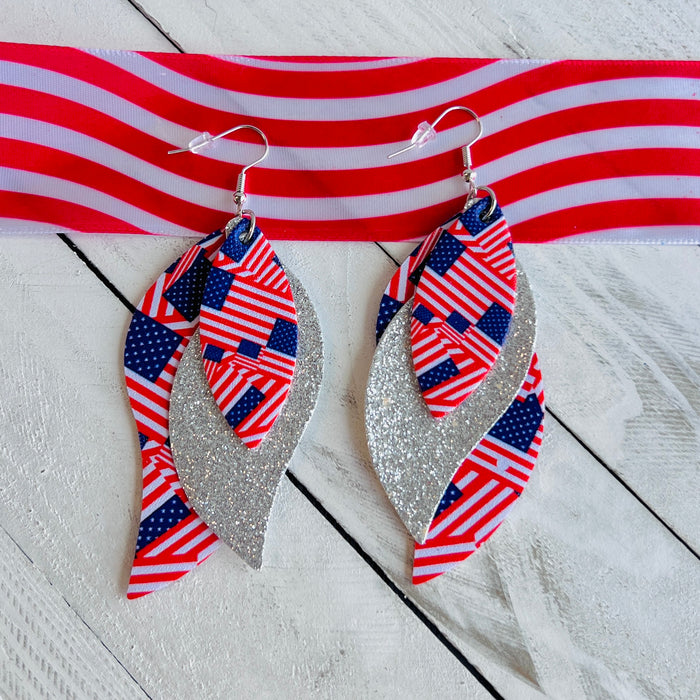 American Flag Faux Leather Teardrop Ear Bling Two Styles Available