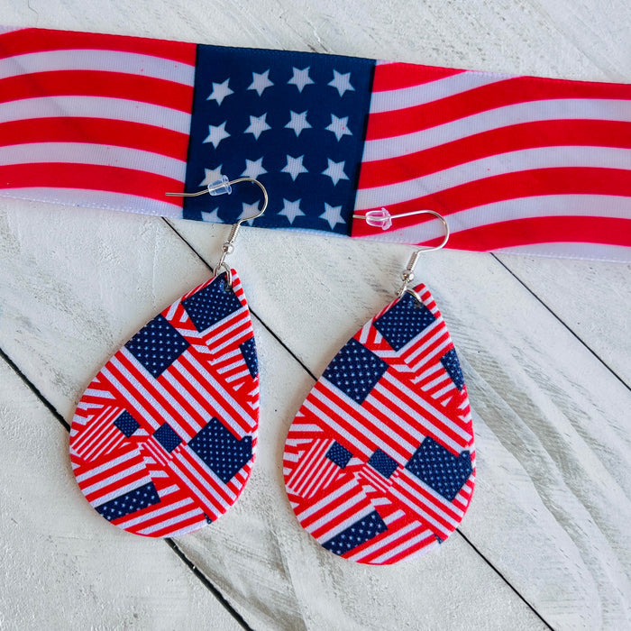 American Flag Faux Leather Teardrop Ear Bling Two Styles Available