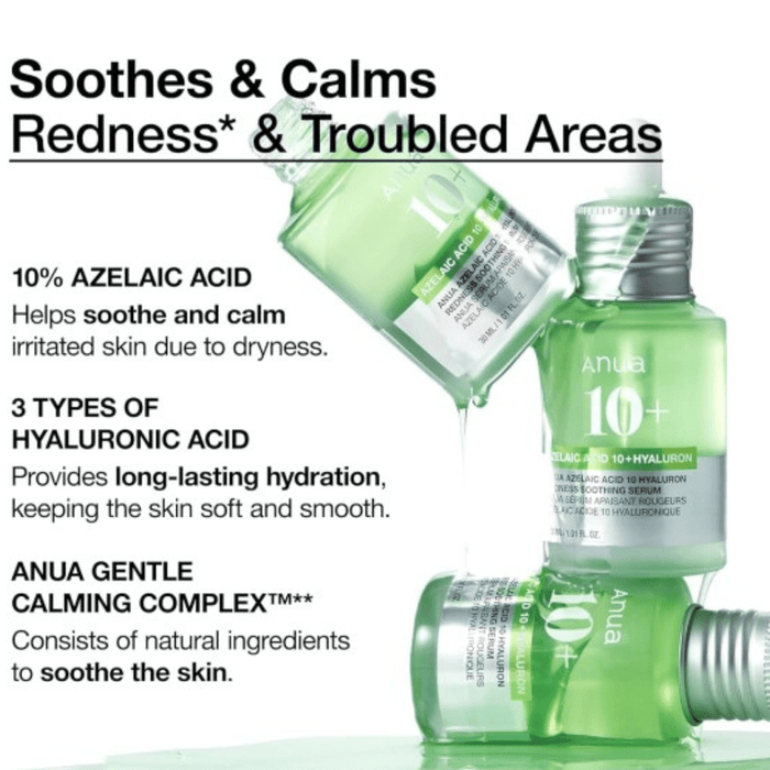Anua Azelaic Acid 10 Hyaluron Redness Soothing Serum 30ml أنوا حمض أزيليك 10 هيالورون احمرار سيروم مهدئ - Princess Cosmetics Qatar