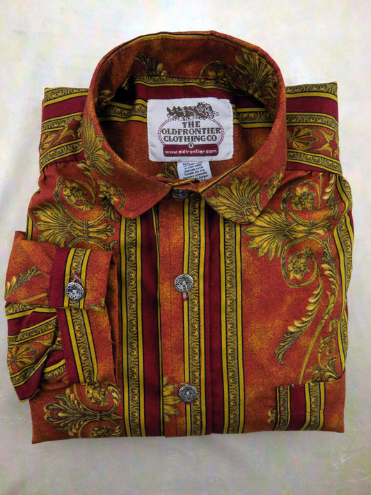 Apricot Orange Floral Striped Wallpaper Victorian Shirt