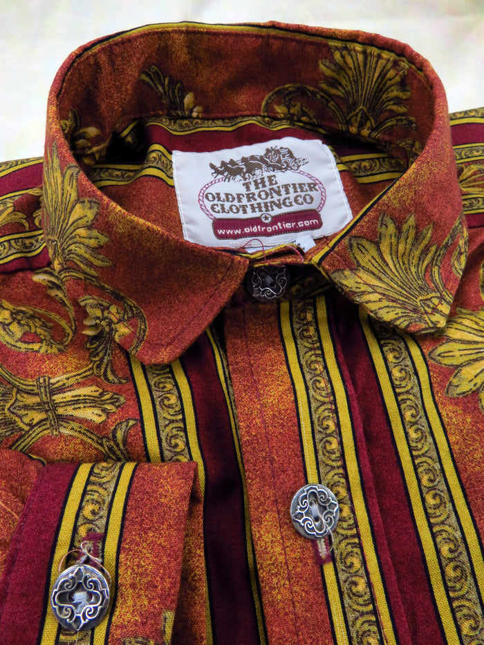 Apricot Orange Floral Striped Wallpaper Victorian Shirt