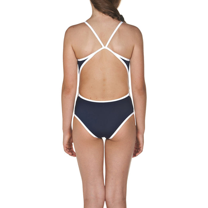 Arena Team Stripe badedragt Junior - Mørkeblå/hvid
