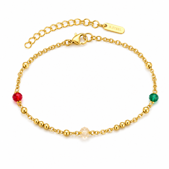 Ason Mixed Five-Colour Crystal Beaded Bracelet 18K Gold
