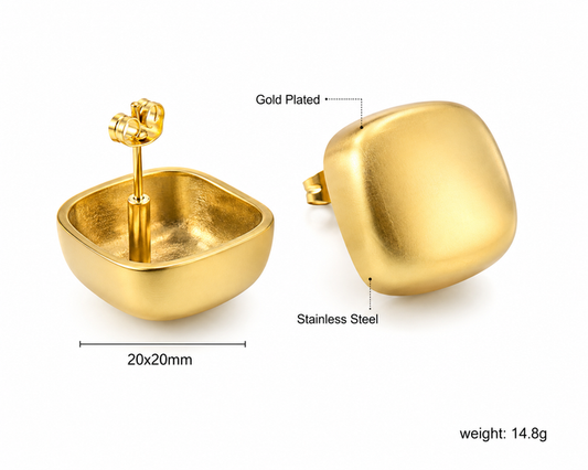 Ason Rounded Square Stud Earrings 18K Gold