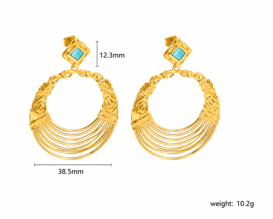 Ason Turquoise Rhombus Ring Drop Earrings 18K Gold