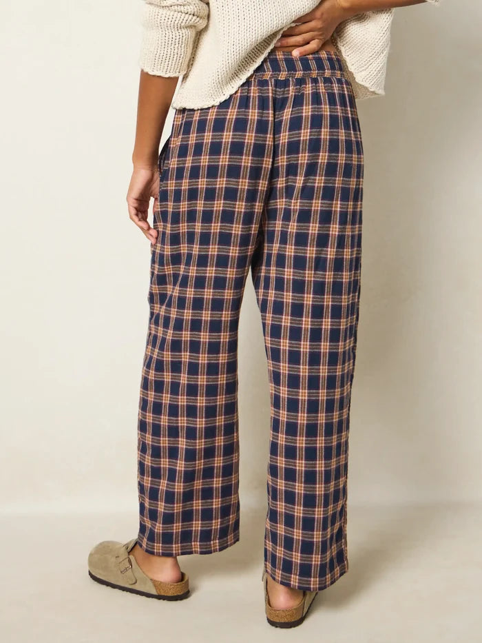 Beckett Embroidered Cotton Flannel Pants - Navy Caramel Plaid-view 5