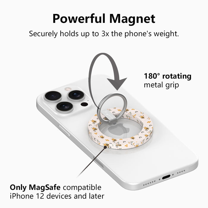 Cute bumblebee and honeycomb pattern MagSafe phone grip ring and stand compatible with iPhone and Samsung