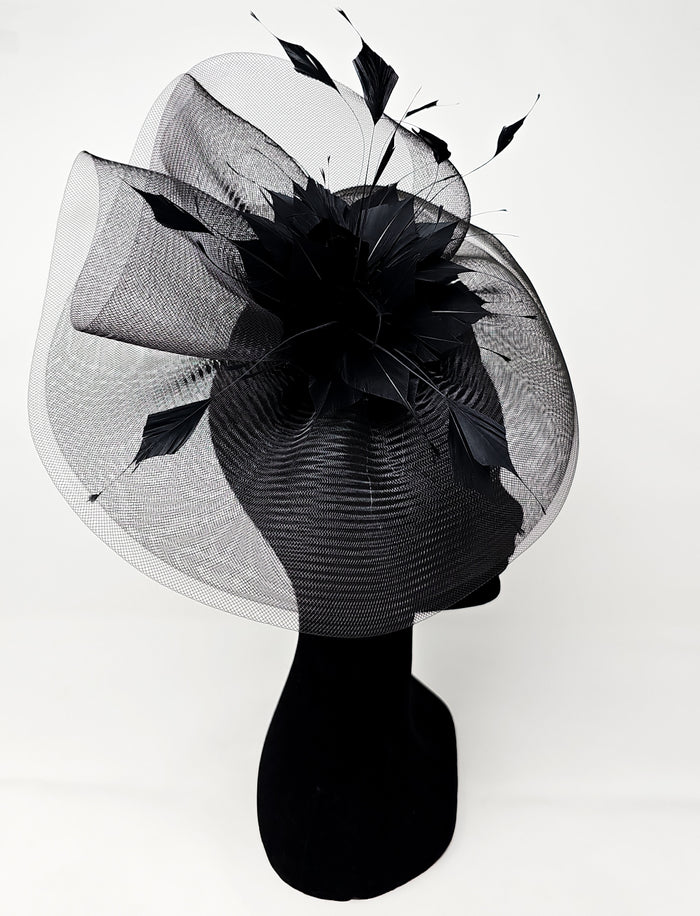 Black Feather Fascinator With Net Halo