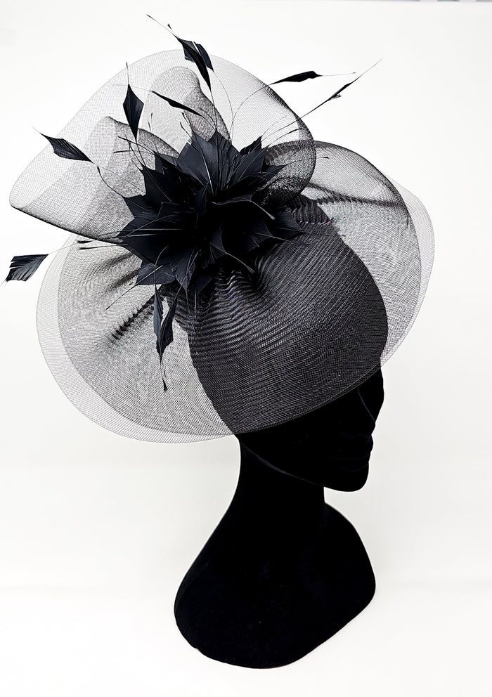 Black Feather Fascinator With Net Halo