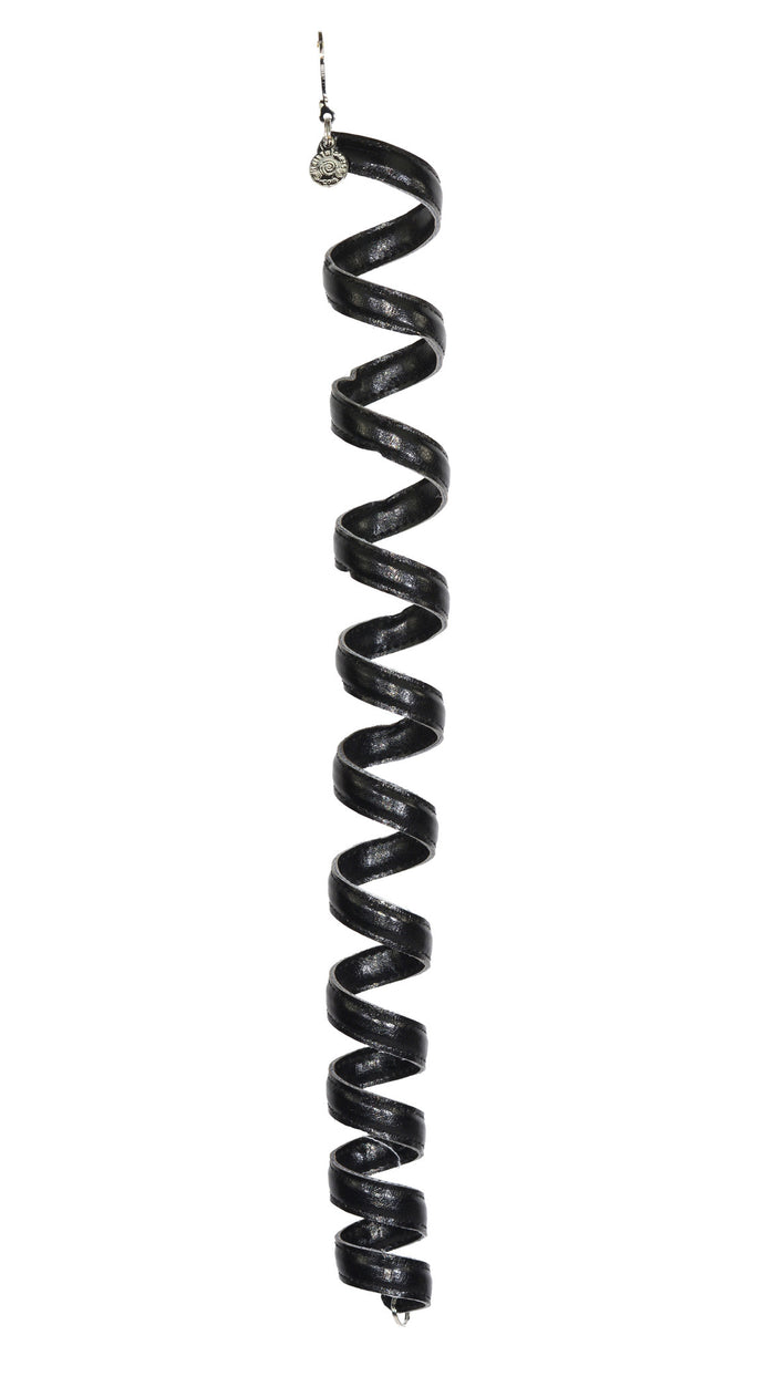 12-inch black leather spiral ponytail wrap hair accessory, front view