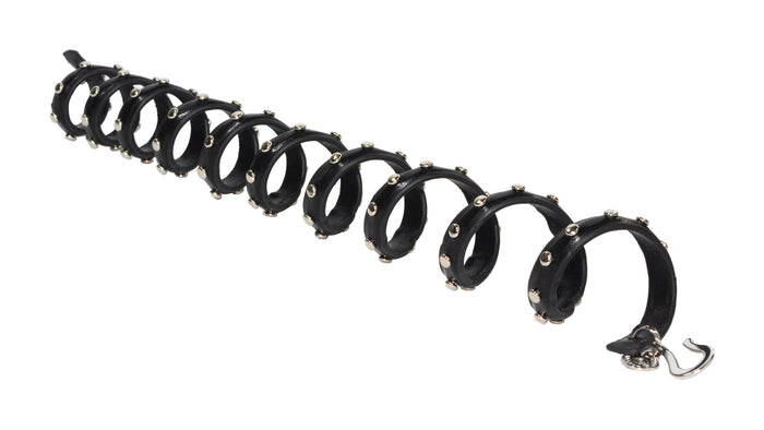 Black Leather Ponytail Wrap with Rivets – 12" Biker Hair Accessory side view