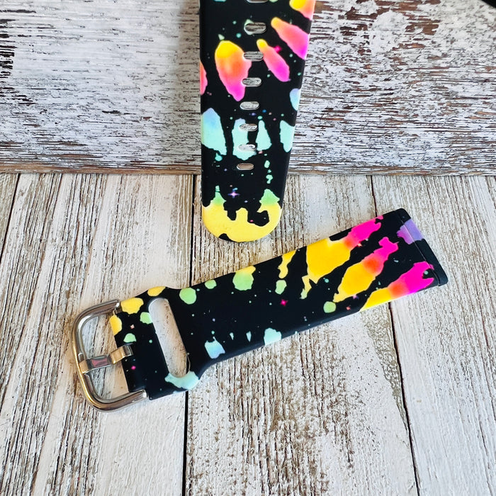 Black Tie Dye Print Silicone Band For Fitbit Versa 3/4/Sense
