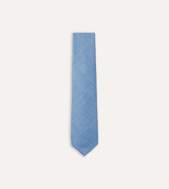 Blue Tussah Hand Rolled Silk Tie