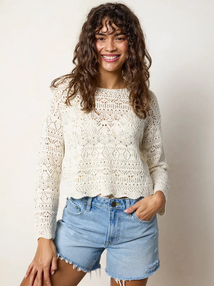 Blythe Cropped Cotton Sweater - Natural-view 2