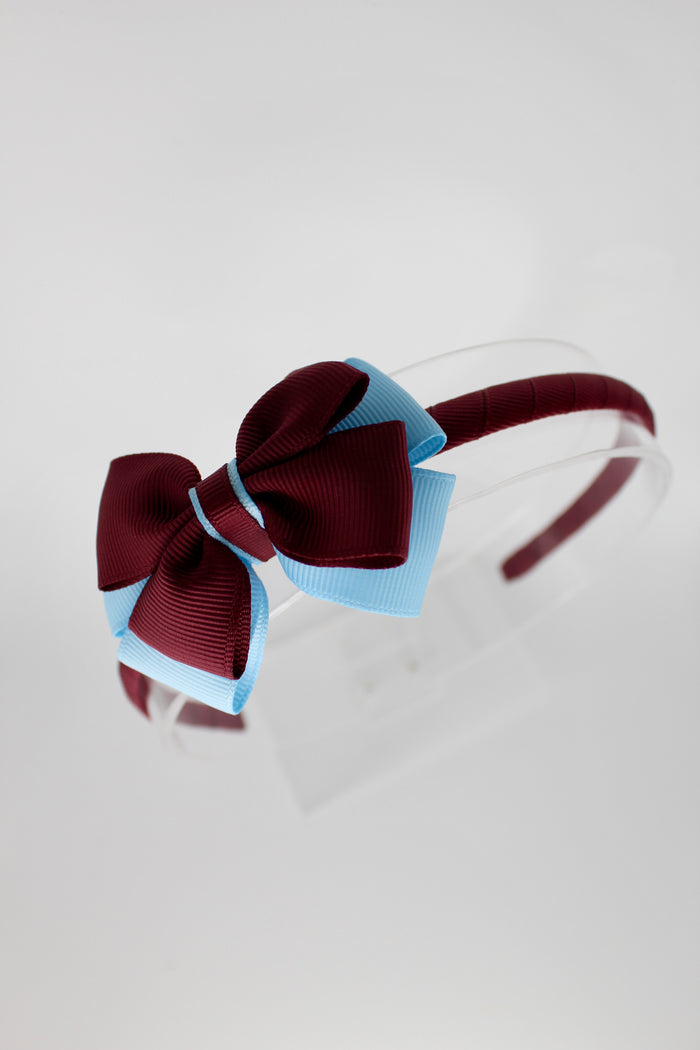 Bow School Hairband - Burgundy and Blue Topaz