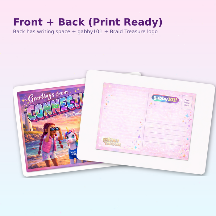 Braid Treasure Chronicles™ Postcard A Magical Surprise from Gabby’s Unicorn Braid Bar