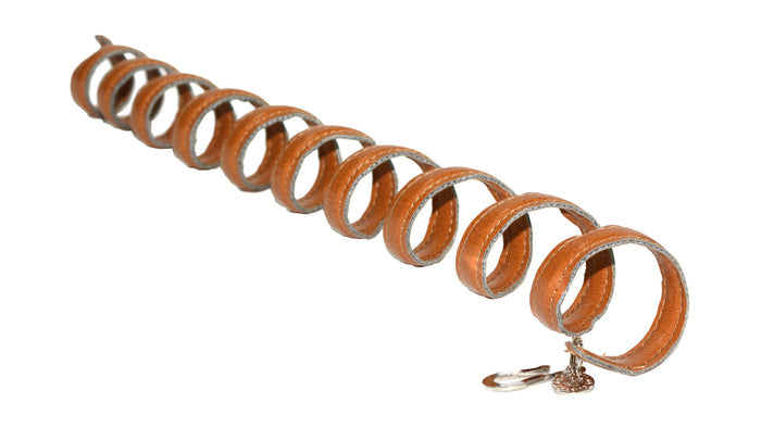 Brown Leather Ponytail Wrap - 12" Adjustable Biker Accessory side view