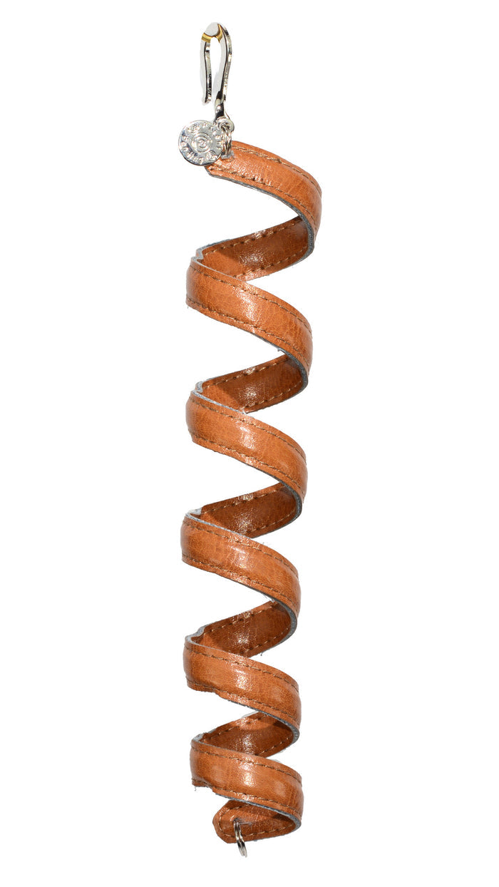 Brown leather spiral ponytail wrap hair accessory, 6-inch, front view