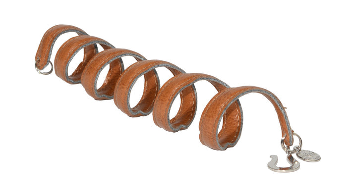 Brown Leather Ponytail Wrap - 6" Adjustable Stylish Hair Accessory side view