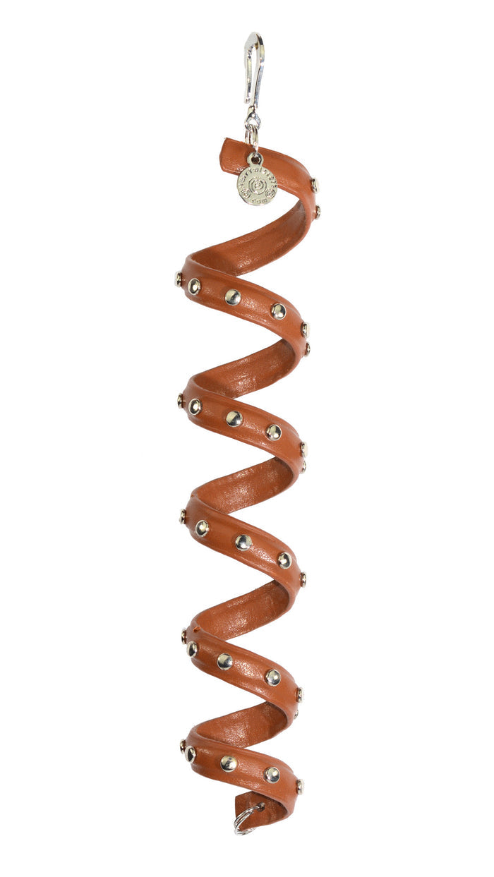 Brown Leather Rivet Ponytail Wrap - 6 Inch Biker Hair Accessory front view