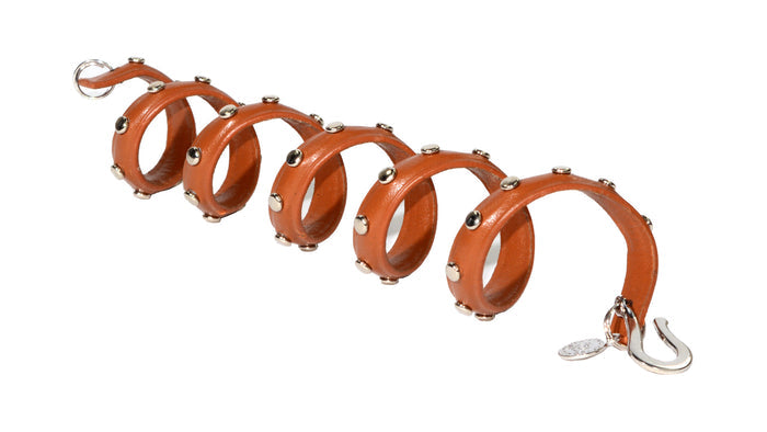 Brown Leather Rivet Ponytail Wrap - 6 Inch Biker Hair Accessory side view