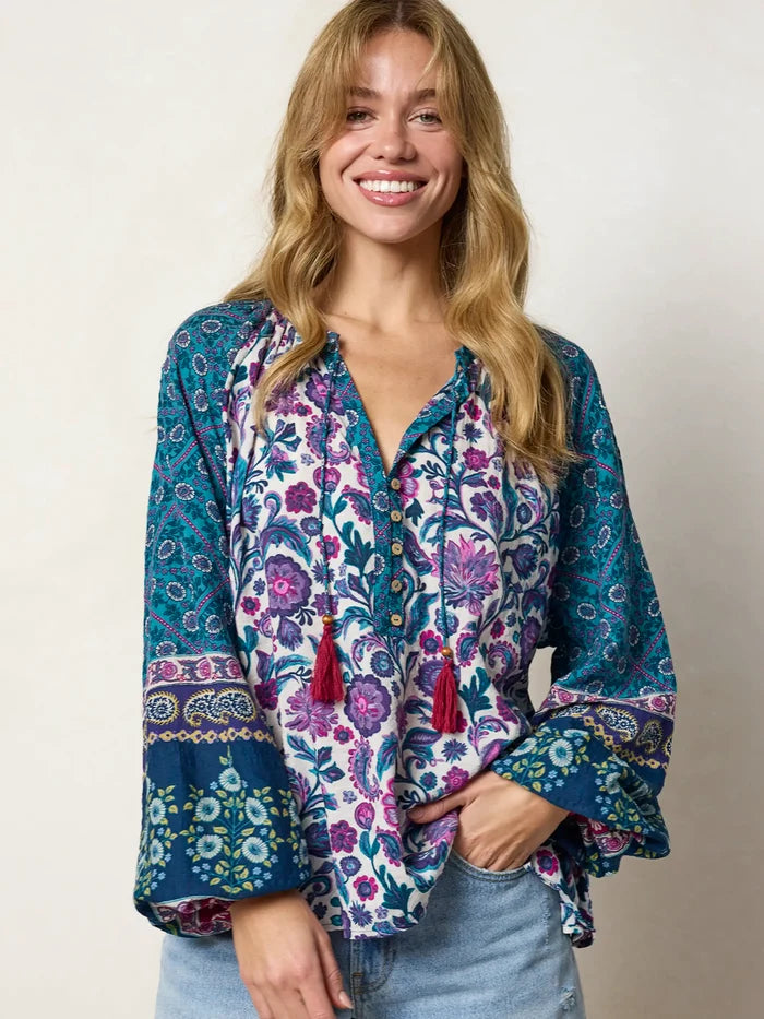 Camille Top - Purple Sunnyfield Floral-view 4