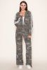 Camo varsity stripe sweatpants with side stripe panels and elastic waistband