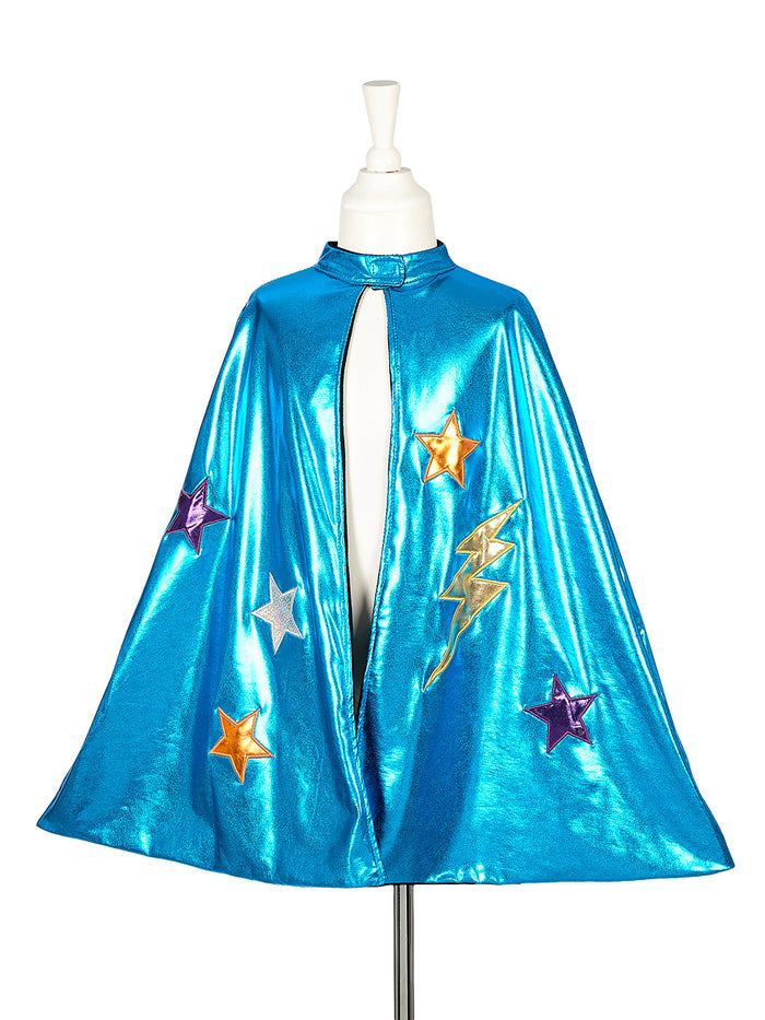 Cape Dress Up - Superhero - Reversible - Front Cut  (Metallic Blue)