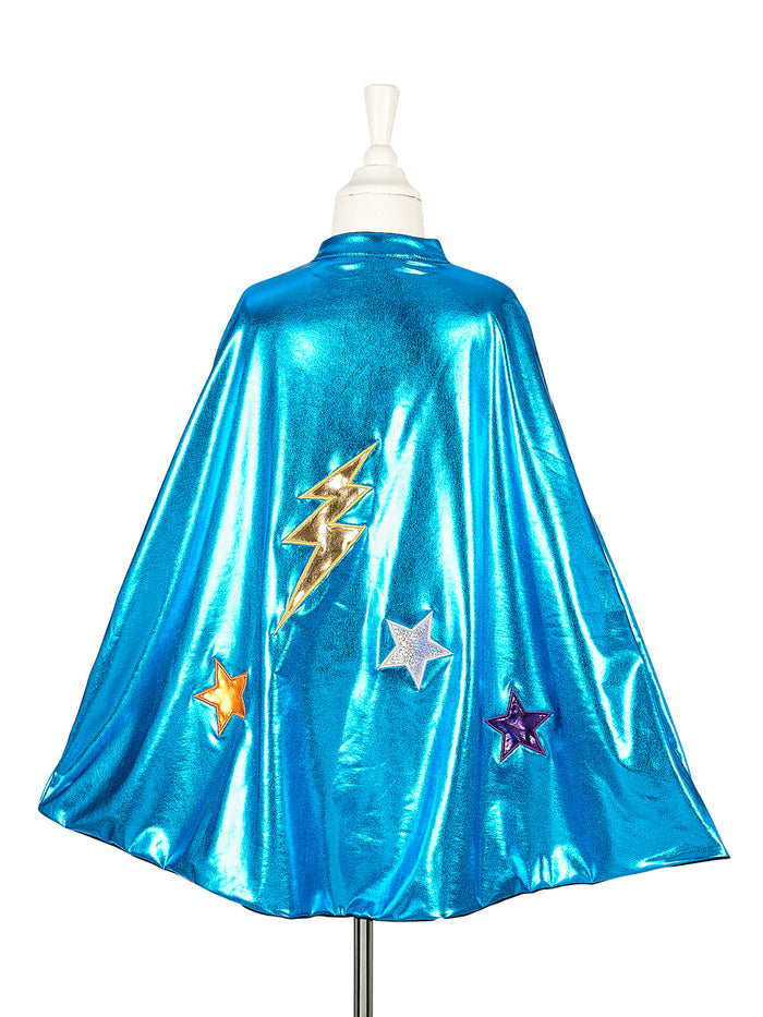 Cape Dress Up - Superhero - Reversible - Front Cut (Metallic Blue)