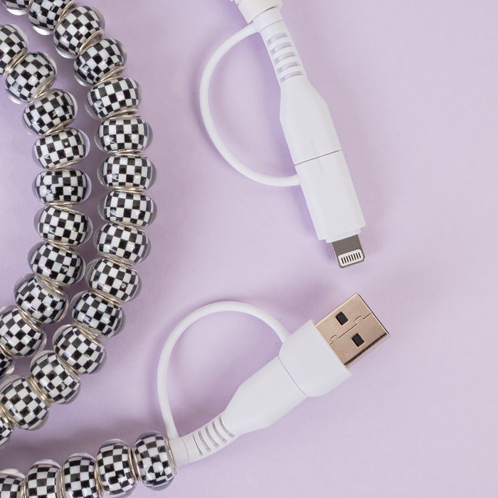 CC08 - 4-in-1 Beaded Charging Cable - Black & White