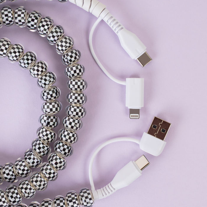 CC08 - 4-in-1 Beaded Charging Cable - Black & White