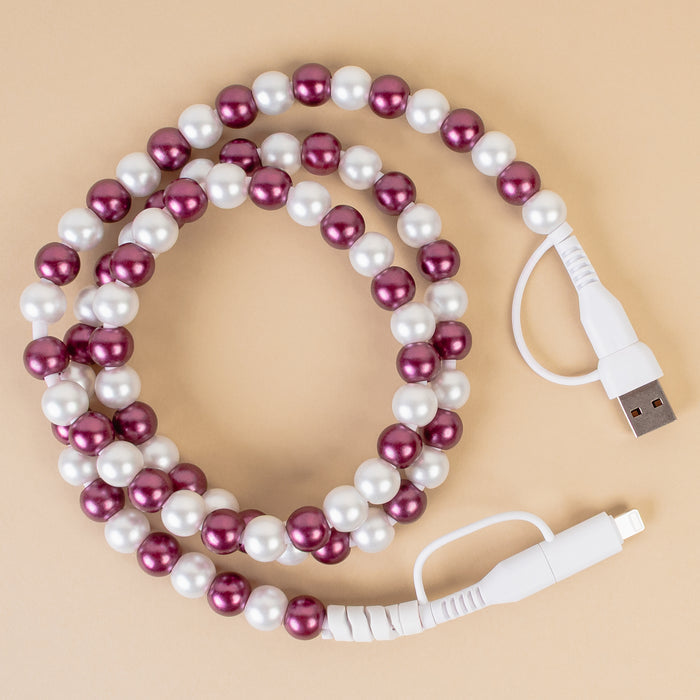 CC11 - 4-in-1 Beaded Charging Cable - Purple & Pearl