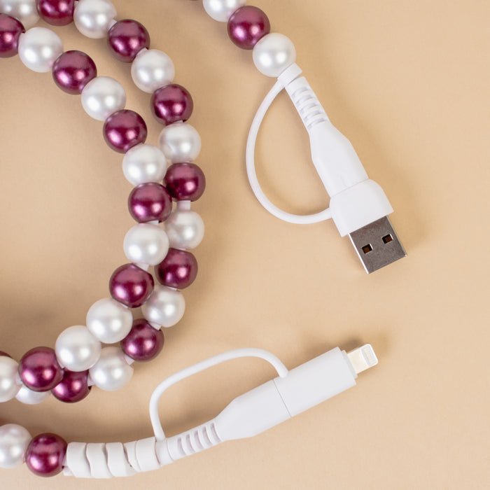 CC11 - 4-in-1 Beaded Charging Cable - Purple & Pearl