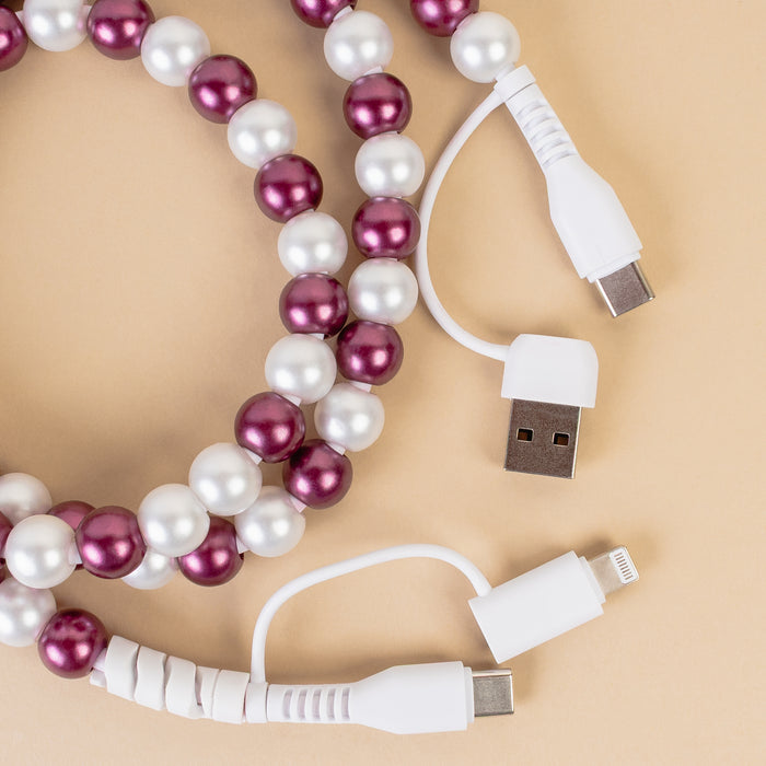 CC11 - 4-in-1 Beaded Charging Cable - Purple & Pearl