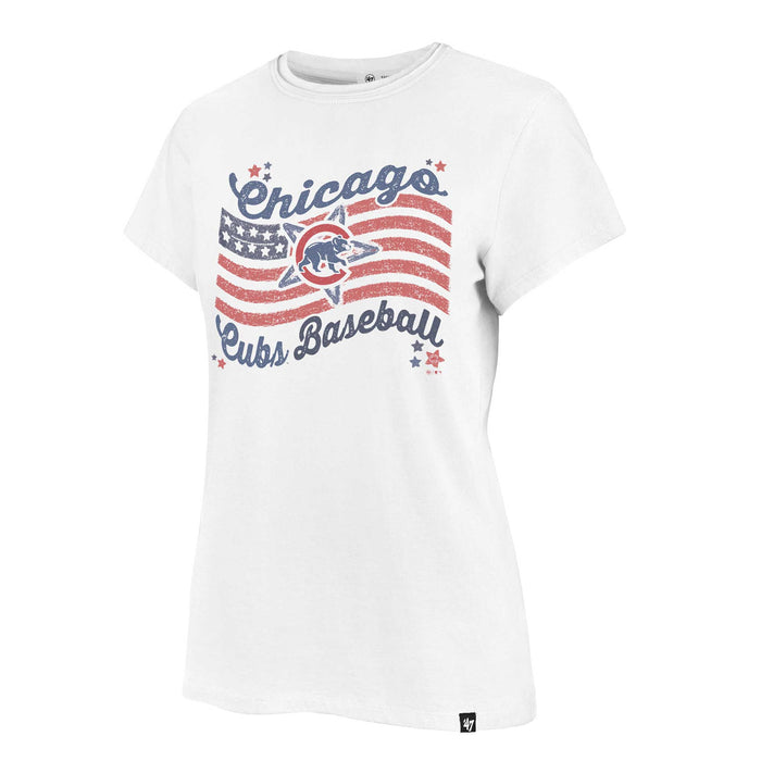 Chicago Cubs 47 Brand White Wash Patriotic Wave Frankie Short Sleeve Tee Shirt