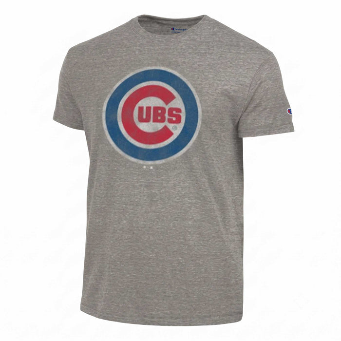 Chicago Cubs Champion Heather Grey Bullseye Tri-Blend T-Shirt