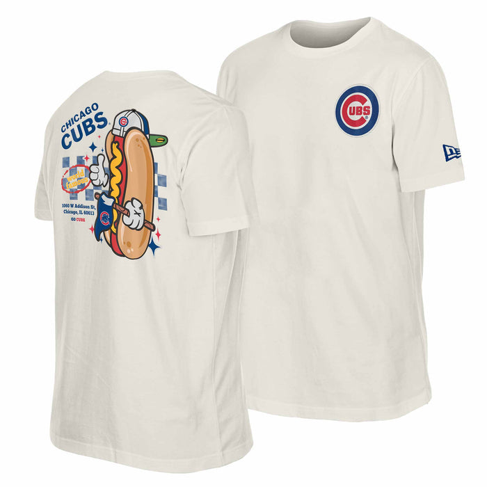 Chicago Cubs New Era World Famous Two Sided Screened Hot Dog T Shirt