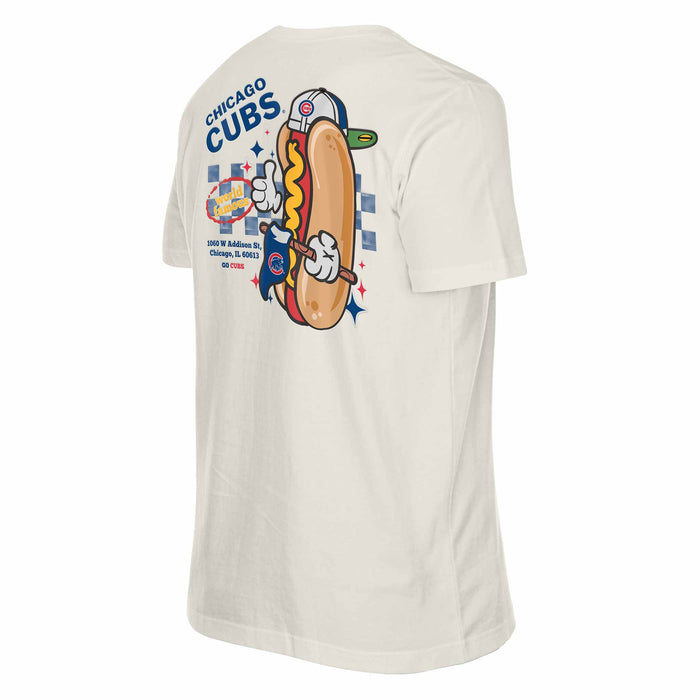 Chicago Cubs New Era World Famous Two Sided Screened Hot Dog T Shirt