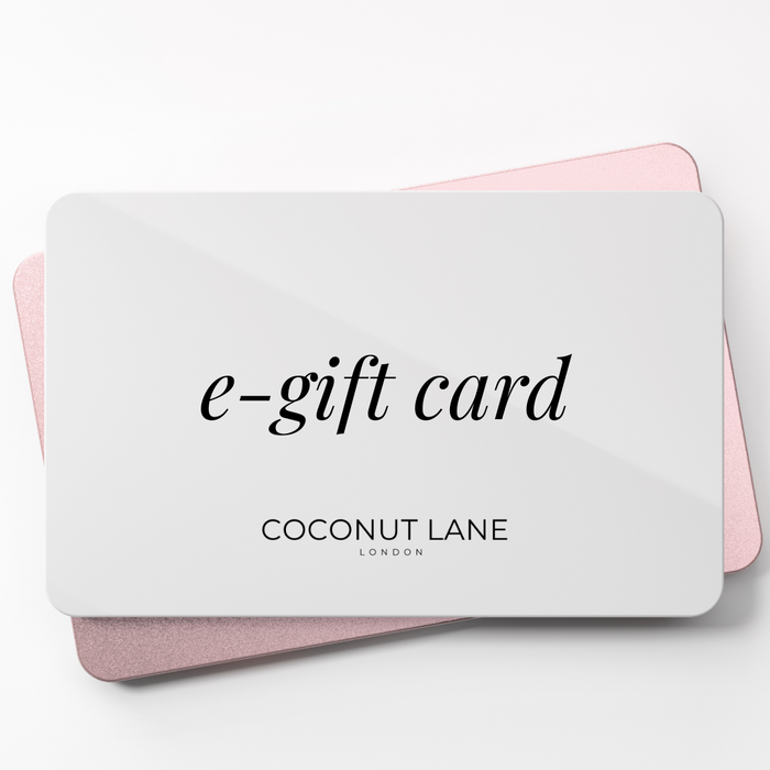 White Coconut Lane E-Gift Card with minimal design and sleek lettering.