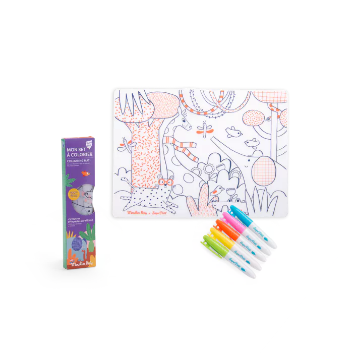 Moulin Roty - Colouring Set - Silicone Mat & 5 Markers - Les Toupitis