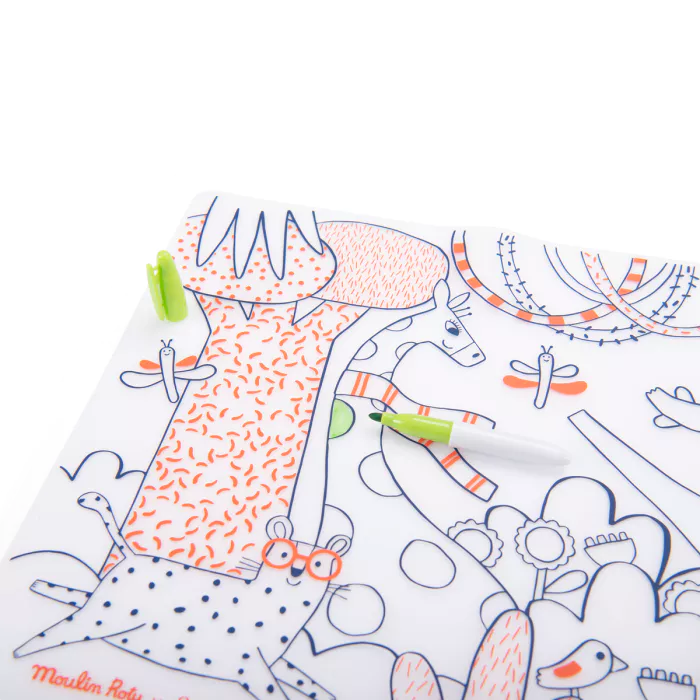 Moulin Roty - Colouring Set - Silicone Mat & 5 Markers - Les Toupitis - Lifestyle Cut 2