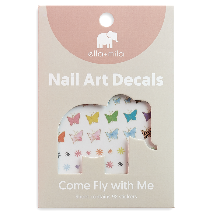 Come Fly With Me butterflies and flowers nail art decals sheet in packaging – ella+mila