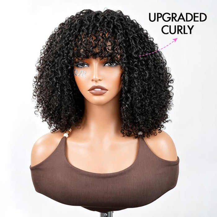 Crown|QVR Fluffy 3C 4A Glueless Human Hair Curly Wig with Bangs
